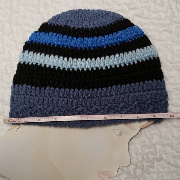 Men's Crochet Beanie/ Blue/ Black/ Handmade - Picture 3 of 5